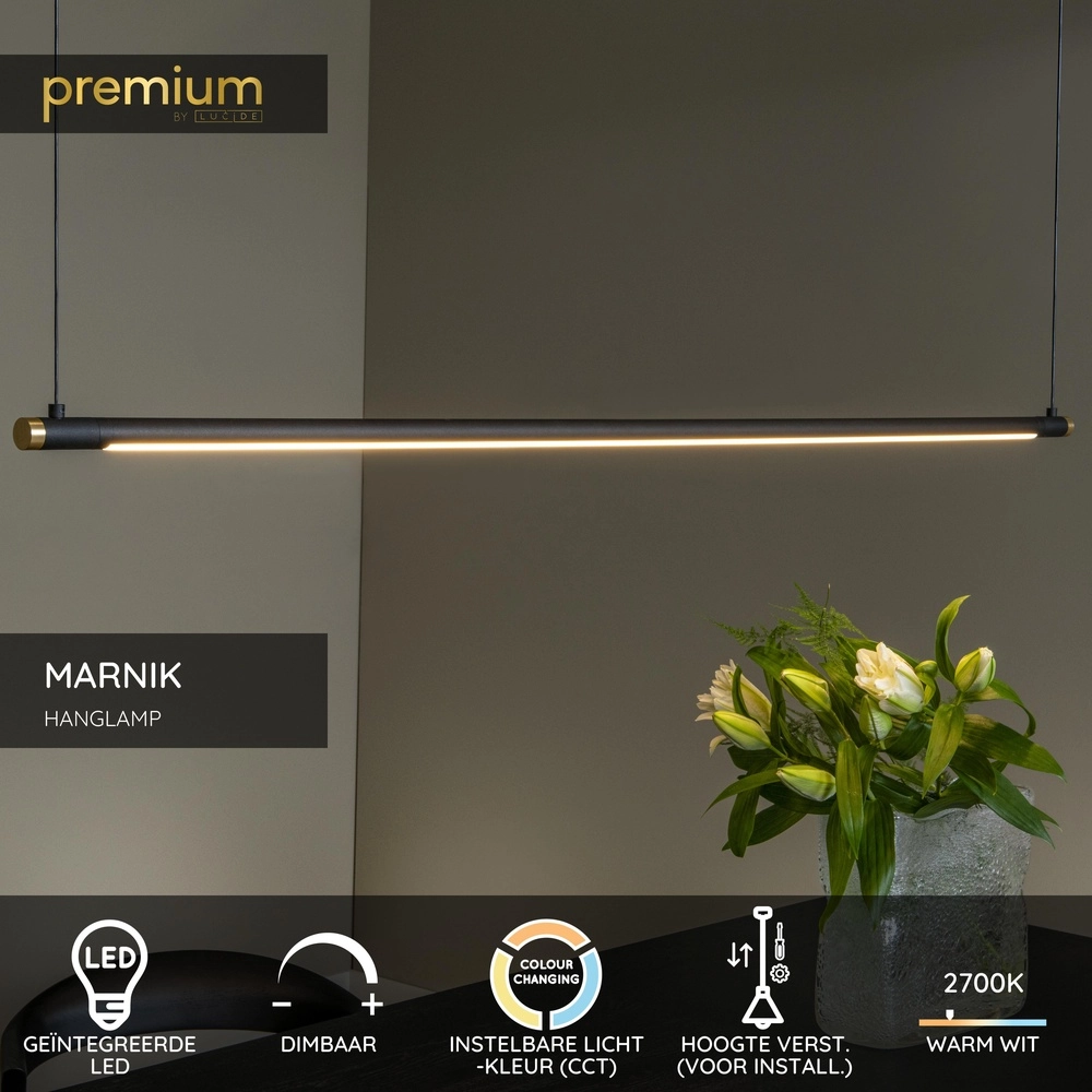 Strakke hanglamp Marnik zwart 150cm Premium by Lucide 5411212421210