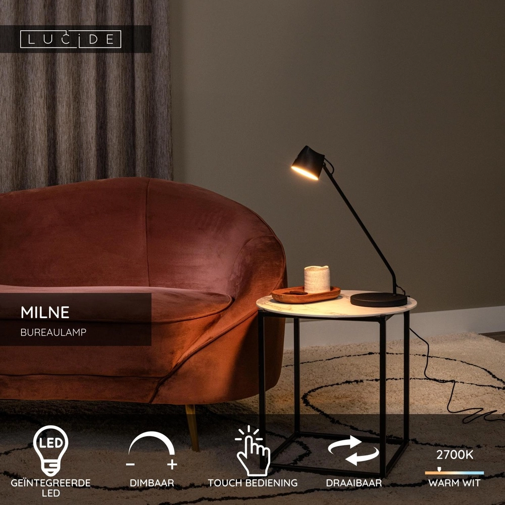 Bureaulamp Milne zwart Lucide 5411212421111