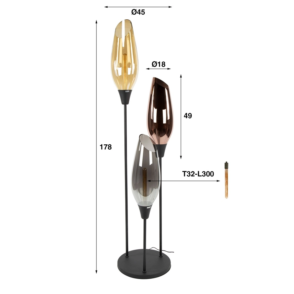 Glazen vloerlamp Cocoon 3x E27 - 168cm - XL glas Lyora 8716803511897