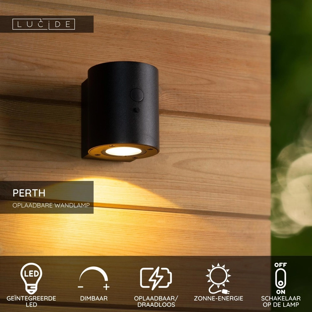 Design wandspot Perth solar zwart Lucide 5411212152121