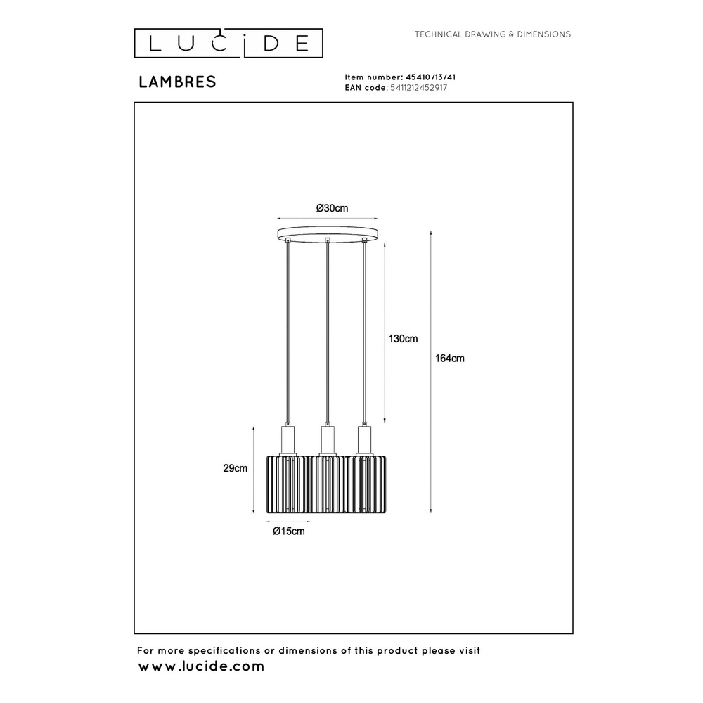 3-lichts hanglamp Lambres taupe Lucide 5411212452917