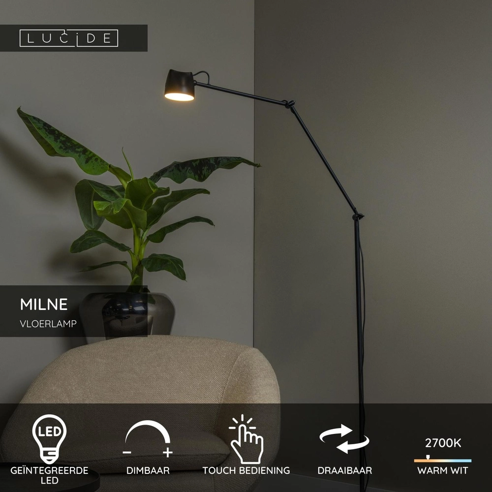 Zwarte leeslamp Milne design Lucide 5411212441959