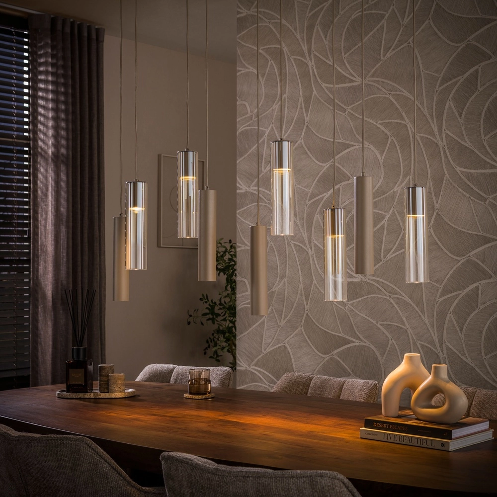 Strakke hanglamp Lungo zand bruin 9-lichts