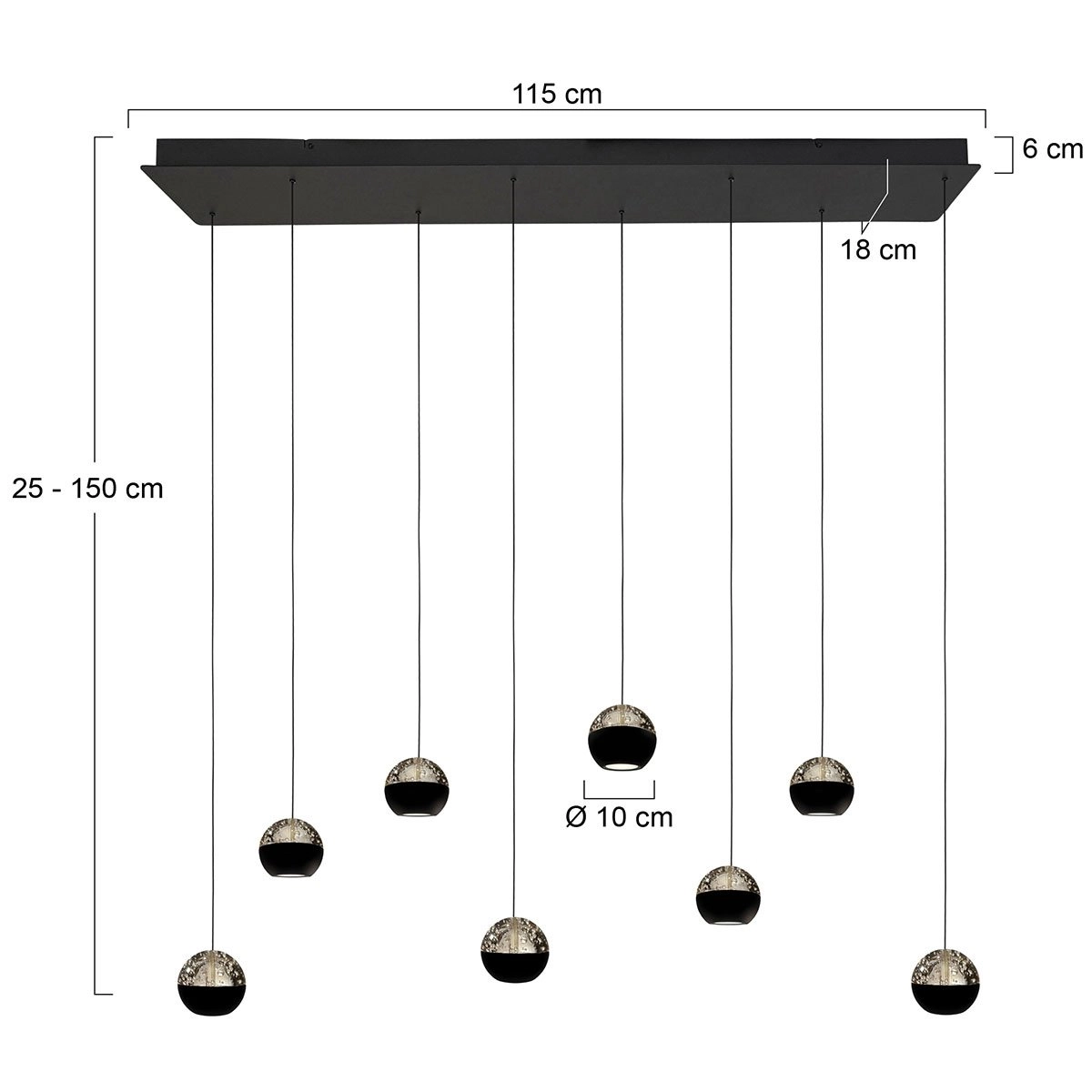 Eettafel hanglamp 115cm Belluno 8-lichts led - zwart Steinhauer 8712746184020