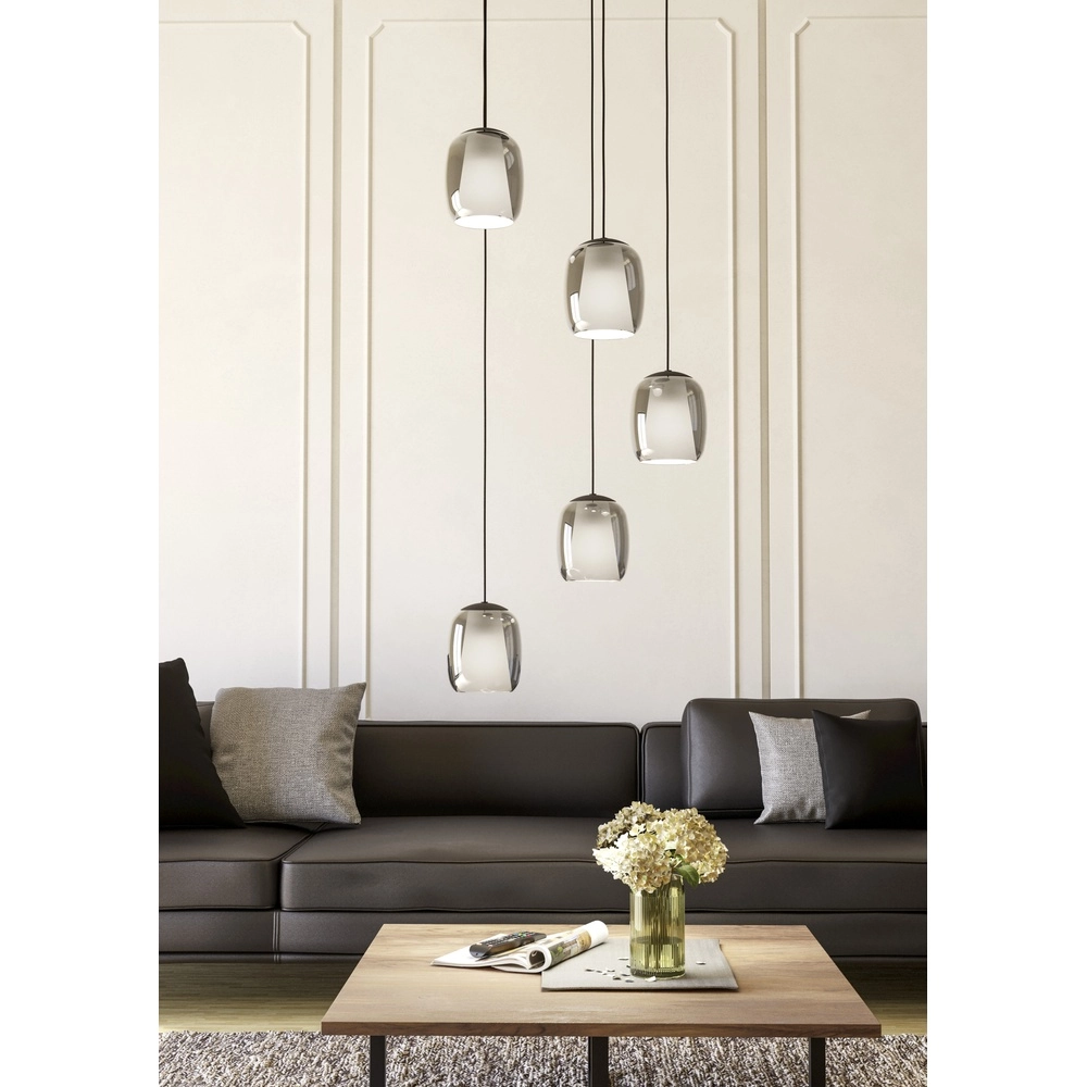 Eettafel hanglamp Ciampino 5L - smoke frosted glas Eglo 9008606312733