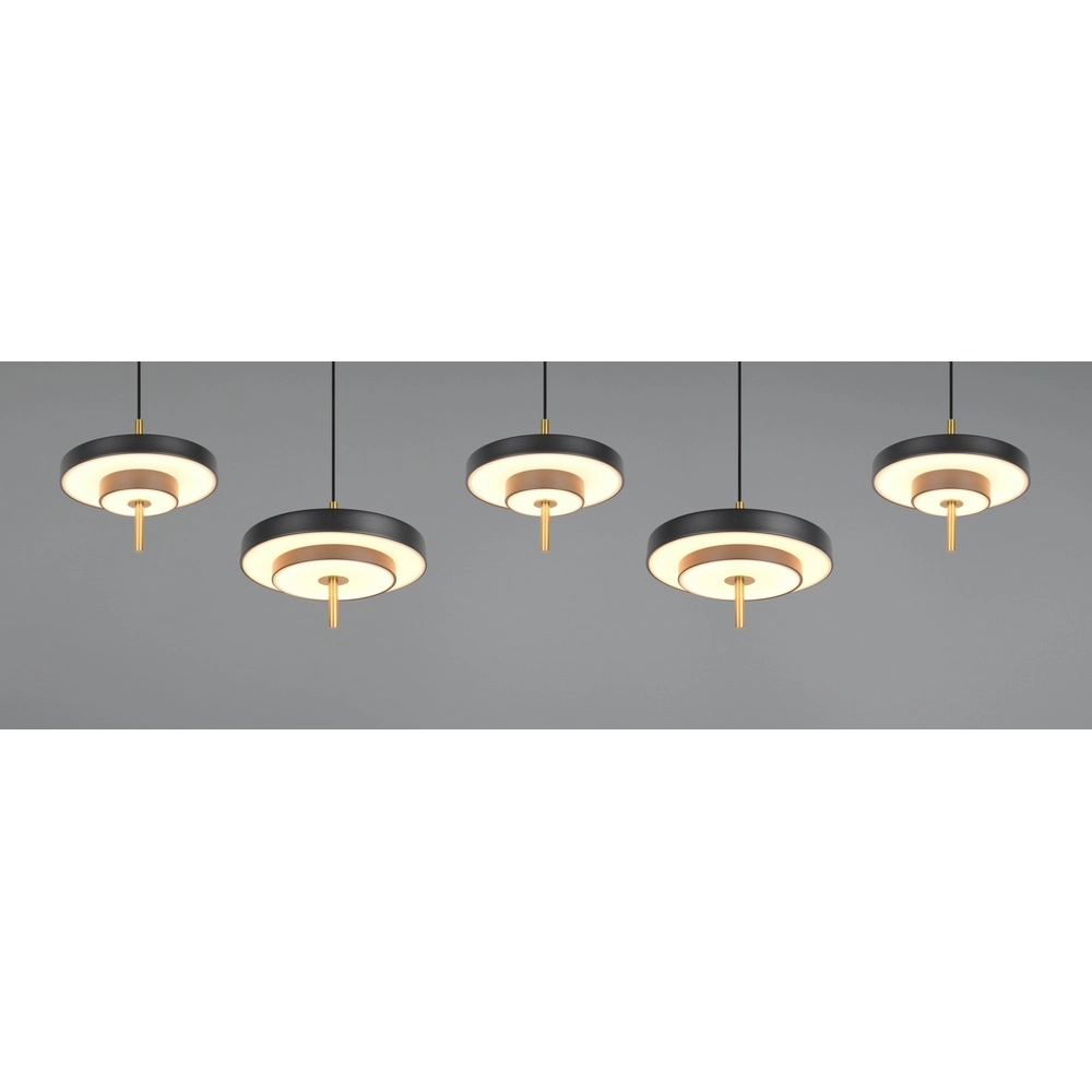 5-lichts hanglamp Keaton zwart met goud Trio 4017807655483
