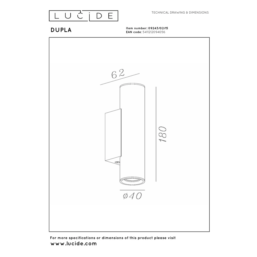 Up & downlight Dupla metaalgrijs mini GU10 Lucide 5411212094056