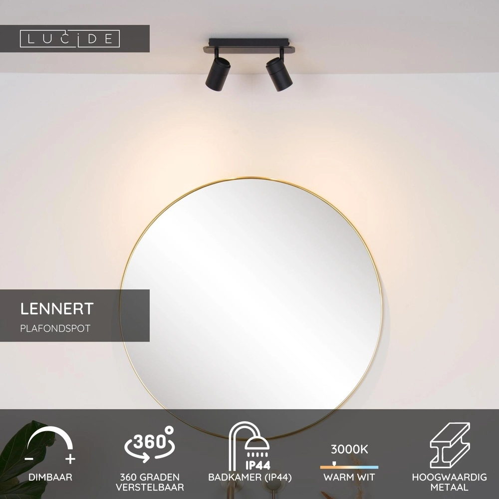 Plafondspot Lennert 2-lichts zwart Lucide 5411212262684