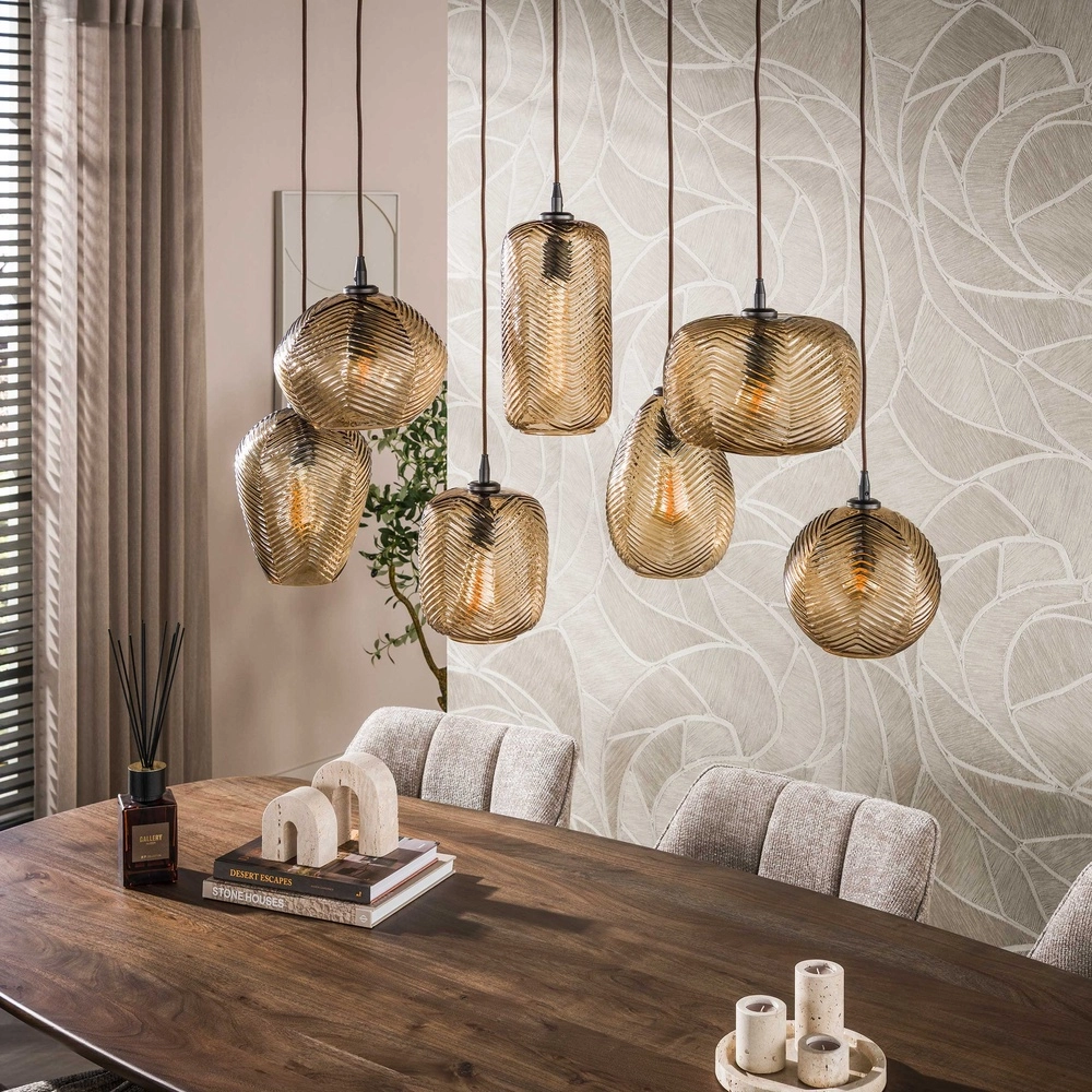 7-lichts hanglamp Chevron smoke bruin glas Lyora 8716803515000