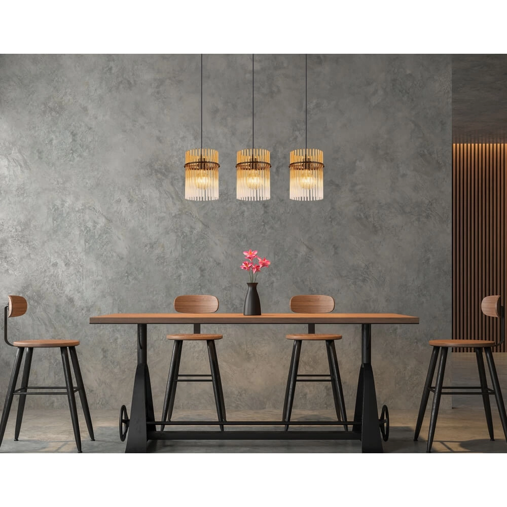 Zwarte hanglamp Gorley met amberglas 3-lichts Globo 9007371468997