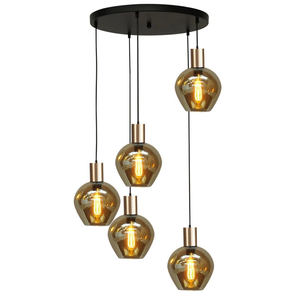 Hanglamp 5-lichts Bounty zwart met goud