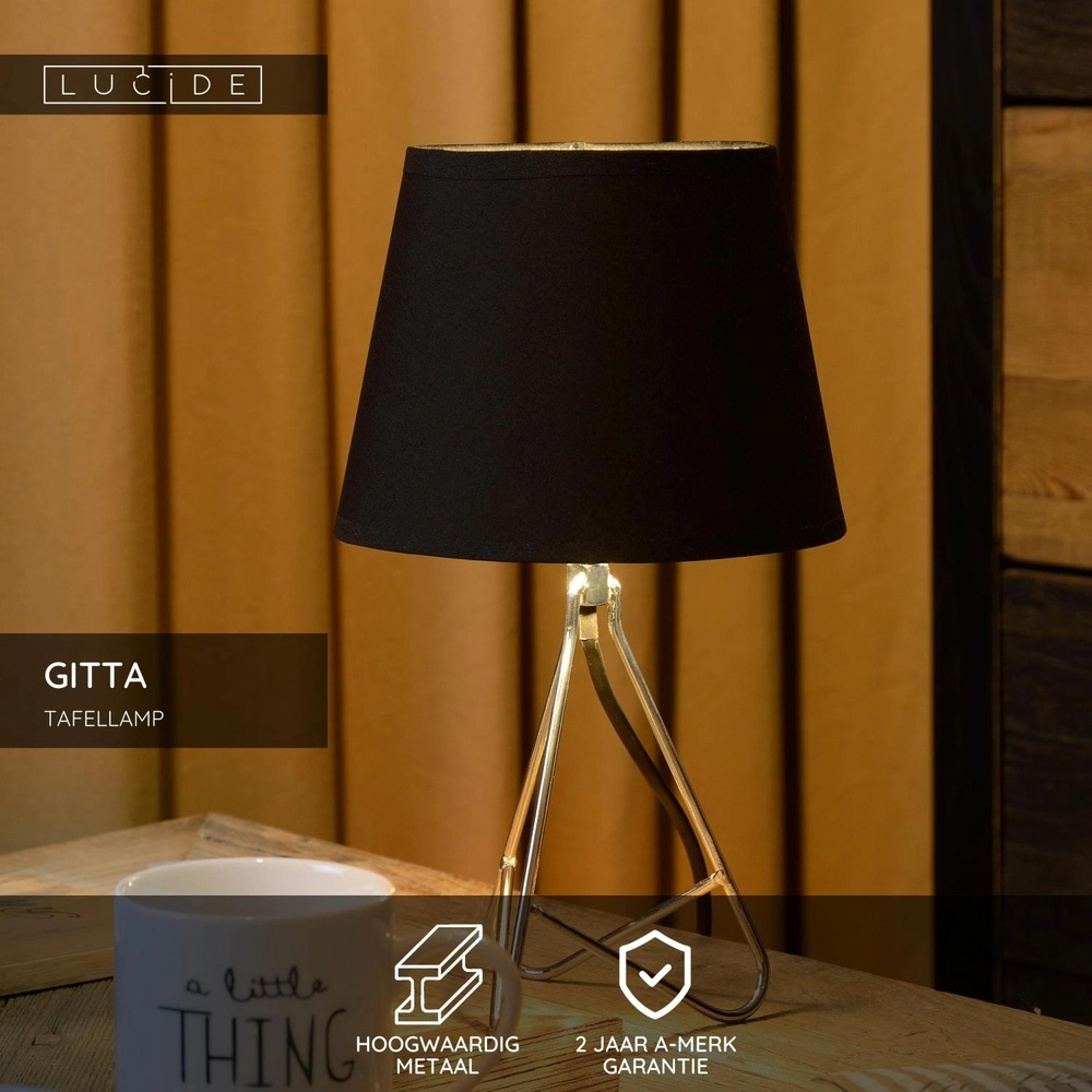 Schemerlamp Gitta chroom met zwarte kap Lucide 5411212470072
