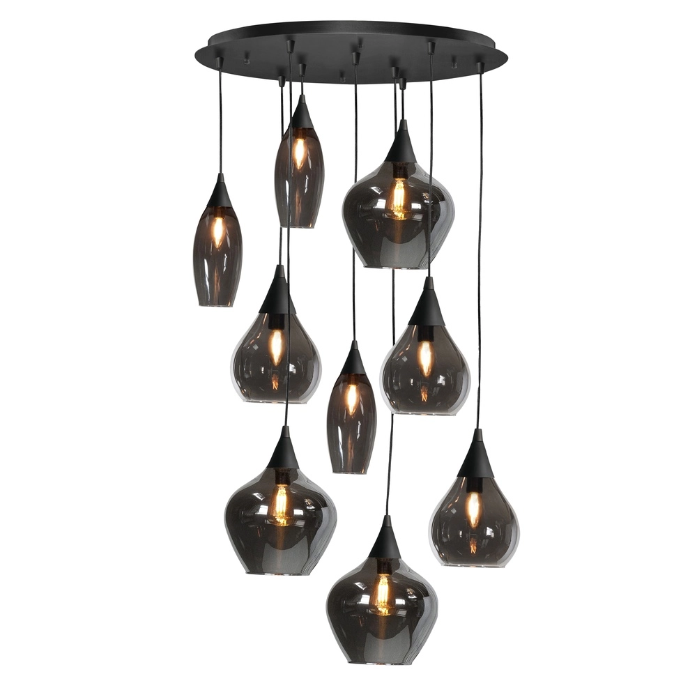 Hanglamp Cambio zwart 9-lichts smoke glas