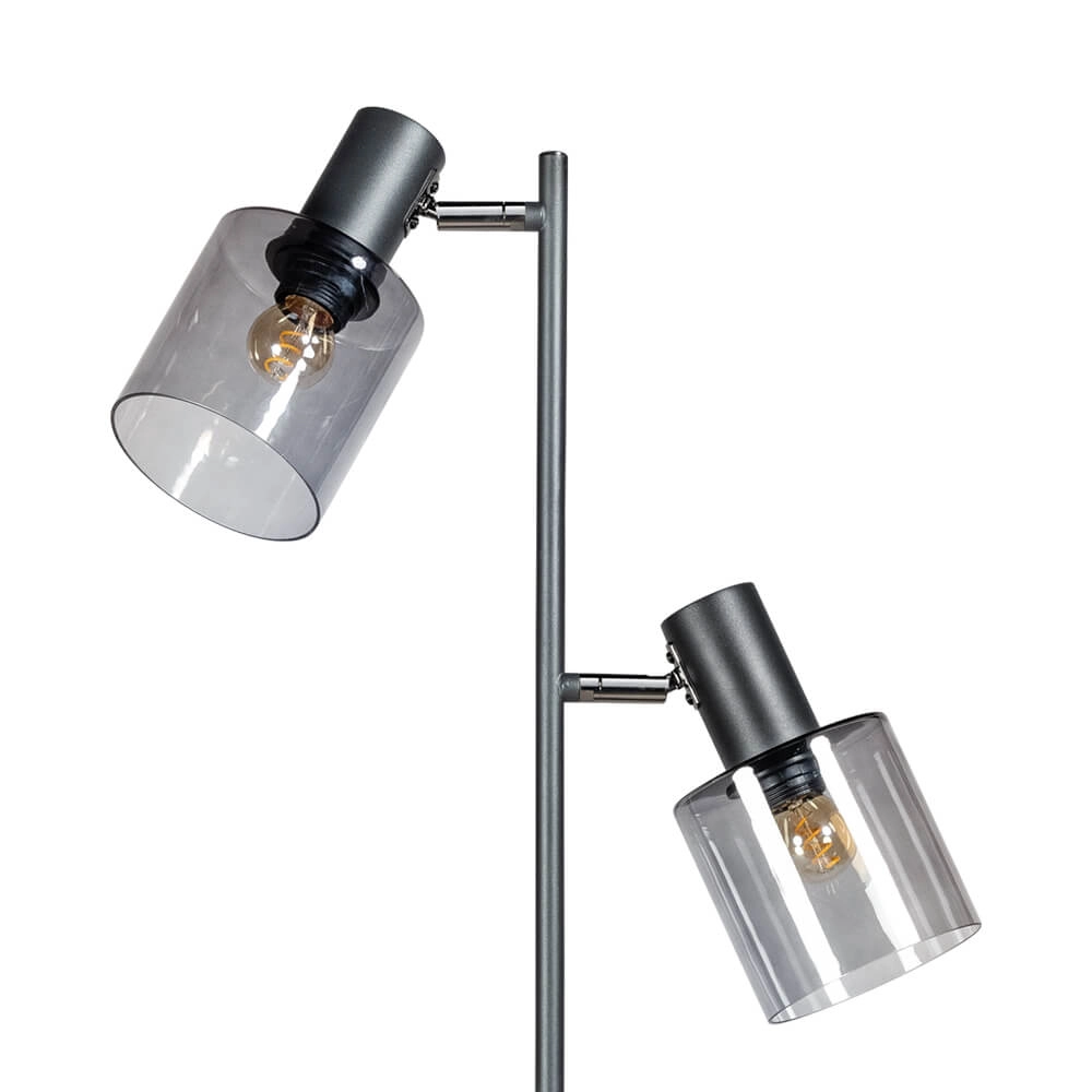 Glazen vloerlamp Sledge Glass 2-lichts zwart met smoke glas ETH 8720195302872