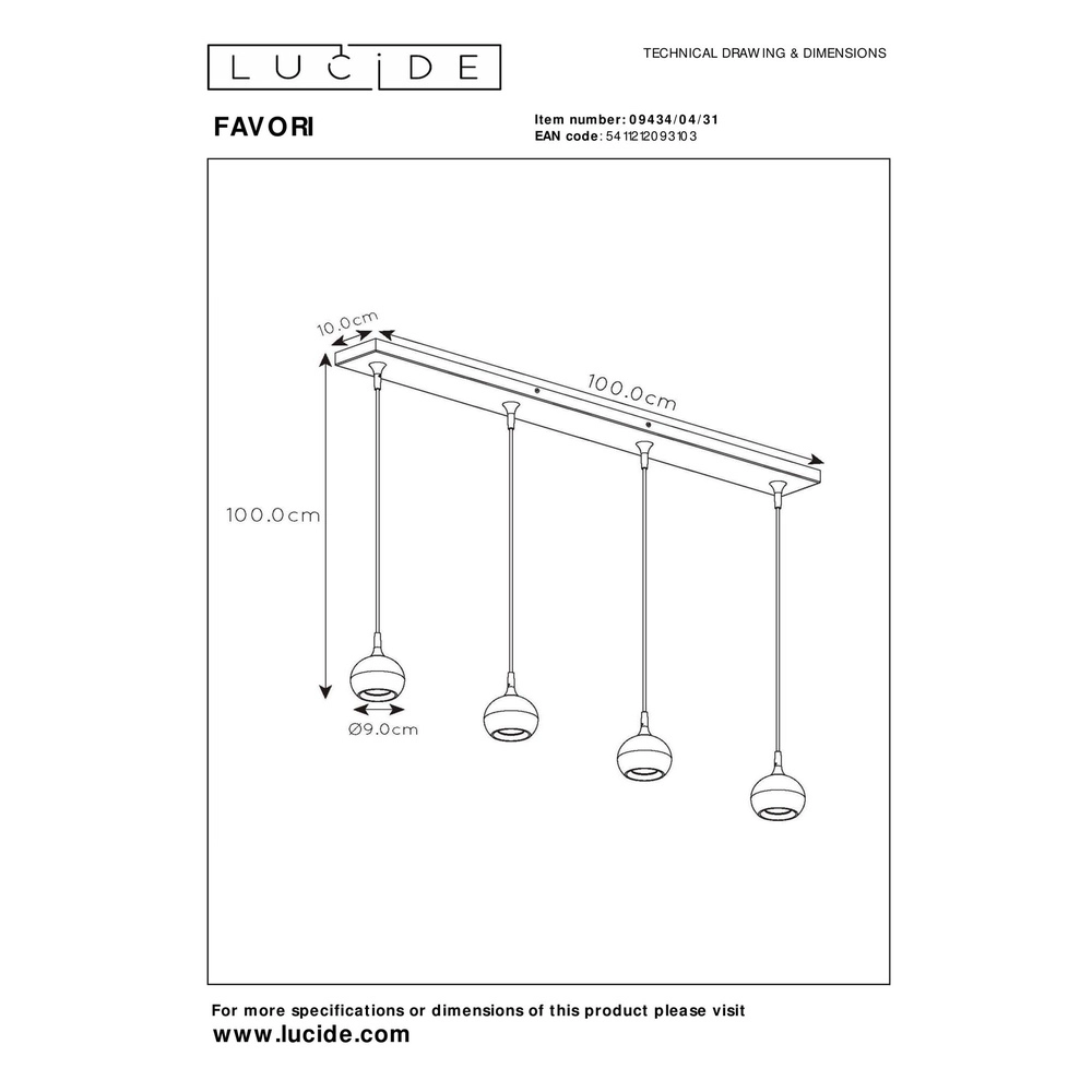 Design hanglamp Favori wit 4-lichts Lucide 5411212093103
