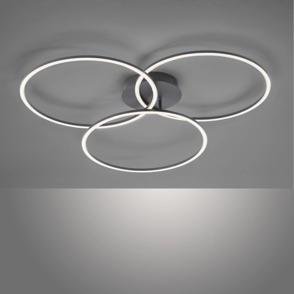 Moderne plafondlamp Ivanka 3-rings zwart Just Light 4043689970567