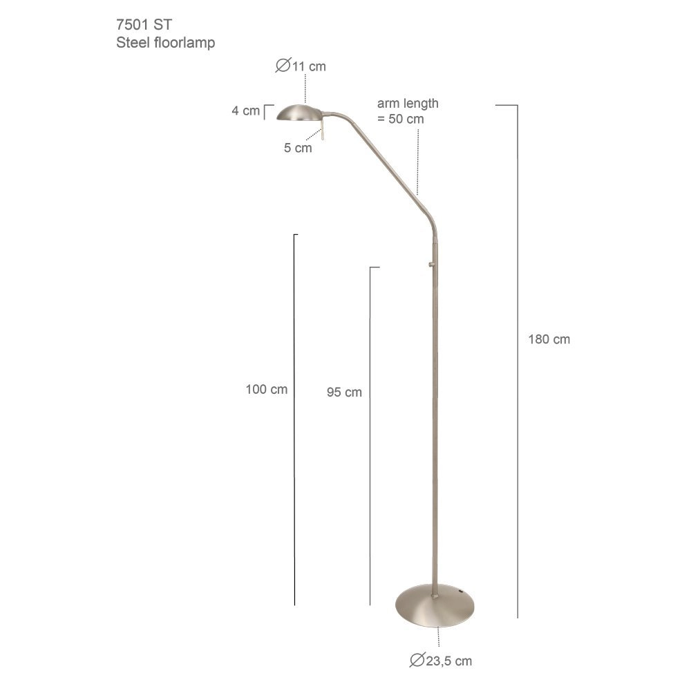 Vloerlamp Mexlite 180cm - 2700K metaalgrijs Steinhauer 8712746096378