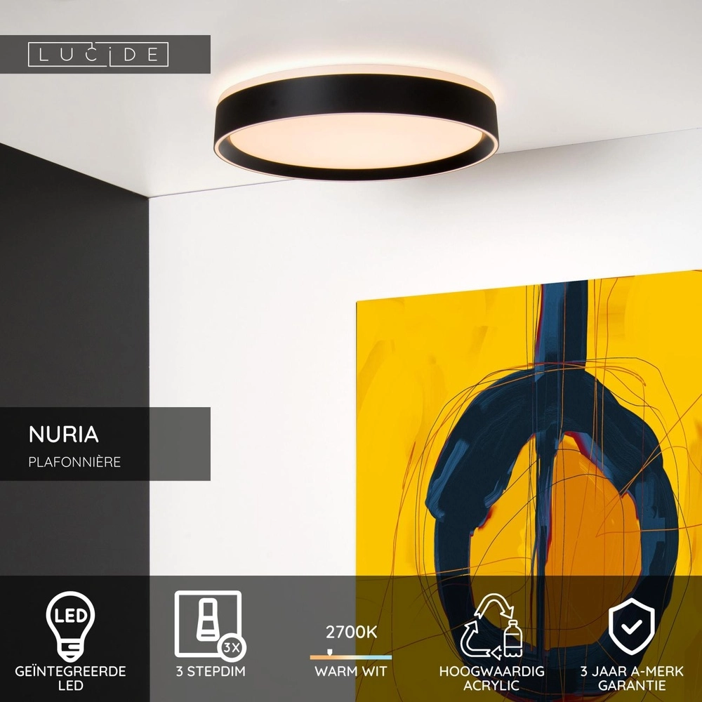 plafonniere Nuria Ø 30cm zwart Lucide 5411212791757