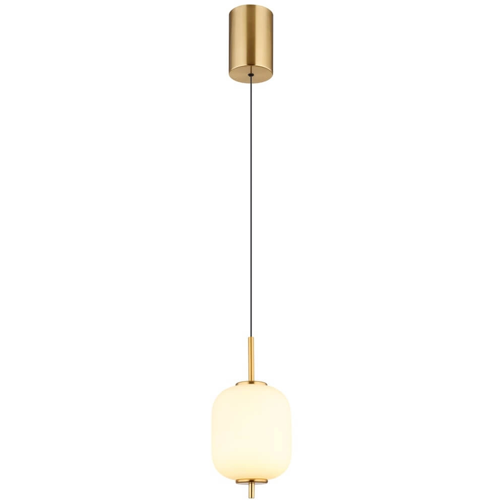 Gouden hanglamp Ewald enkel wit glas Ø 13,5cm