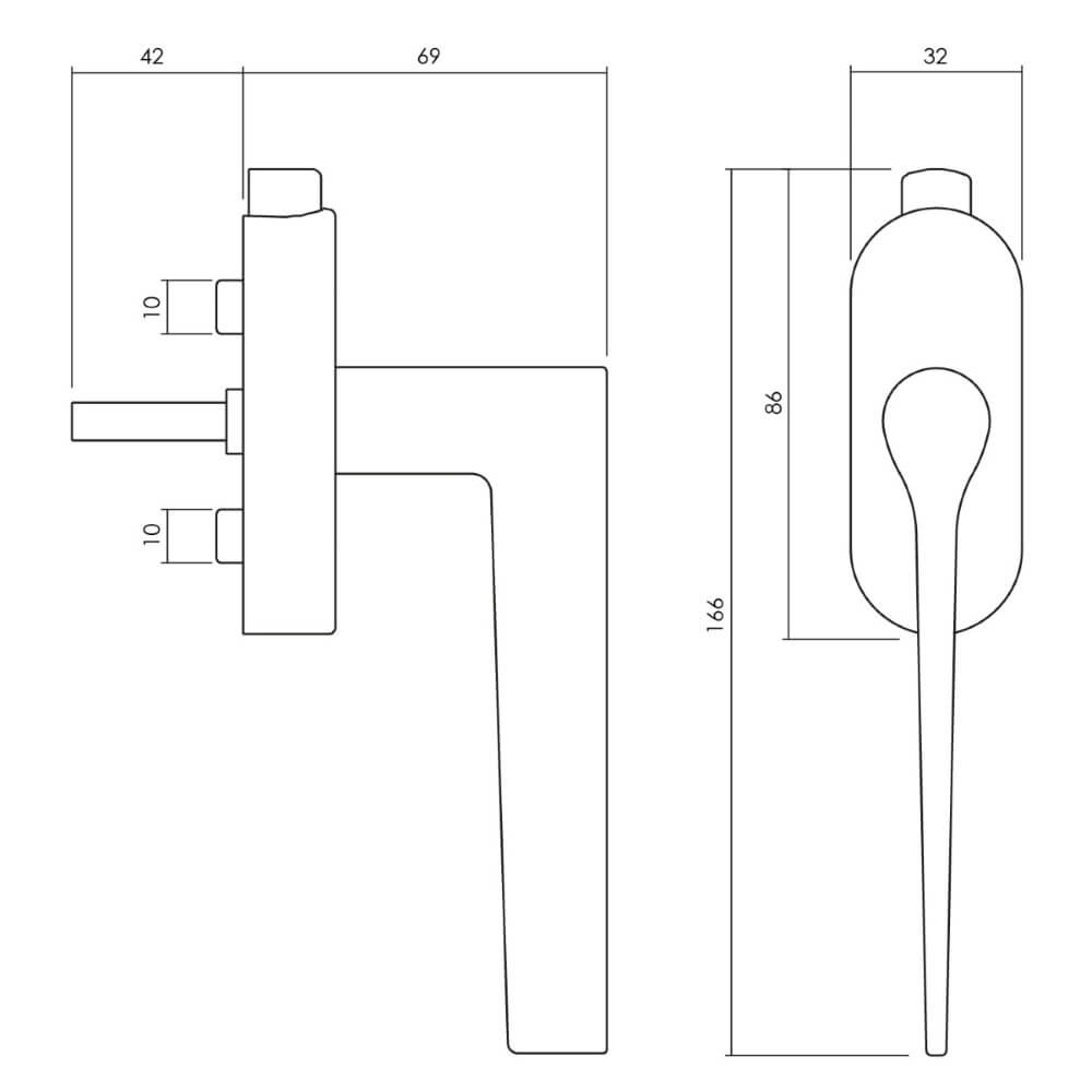 Design raamkruk Lama L afsluitbaar RVS Olivari 8714186480236