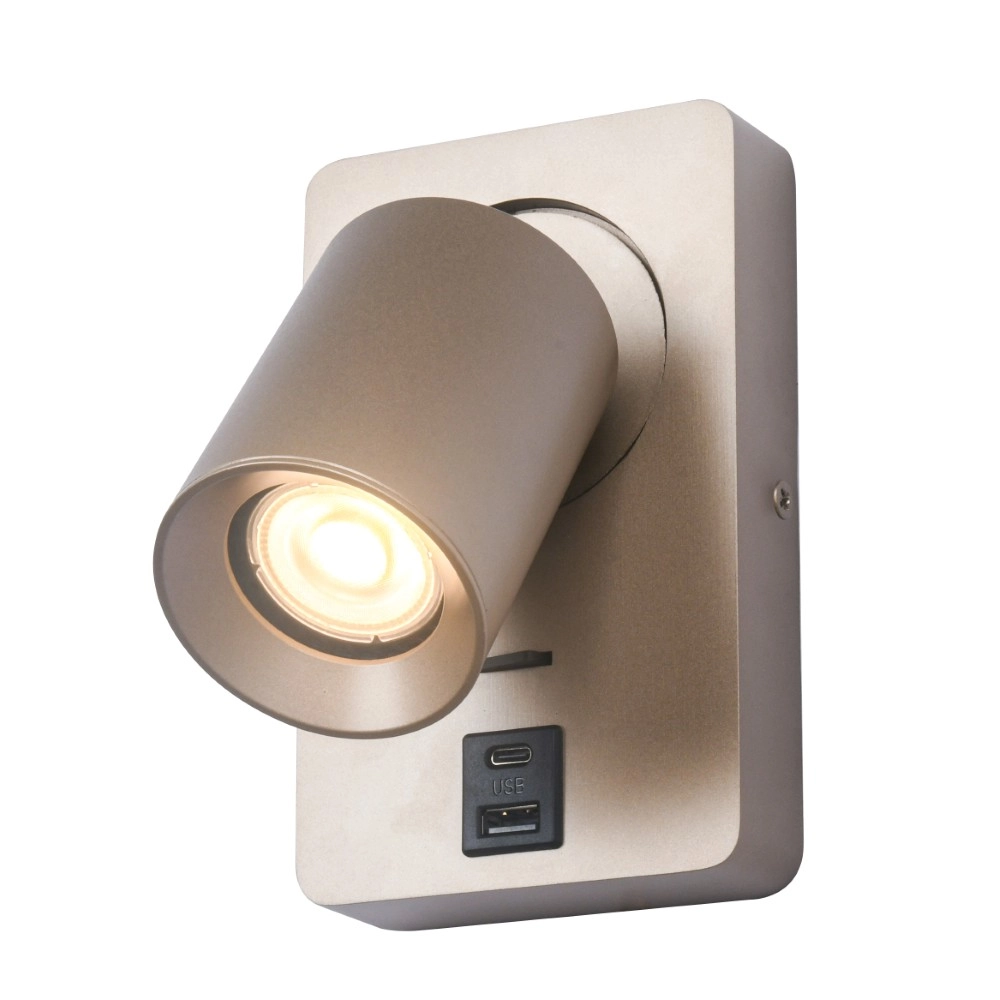 Bedlampje Megano USB champagne met USB-A en USB-C