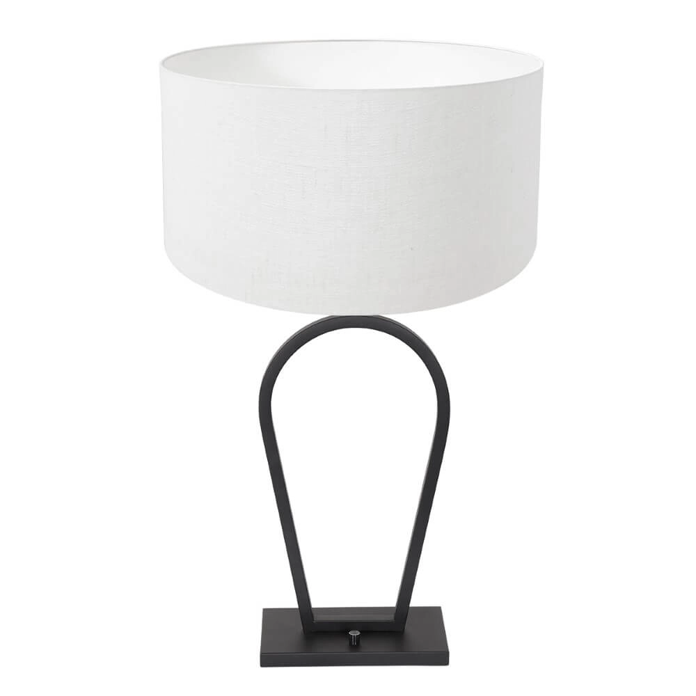 Zwarte schemerlamp Stang met witte linnen kap Zwarte schemerlamp Stang met witte linnen kap