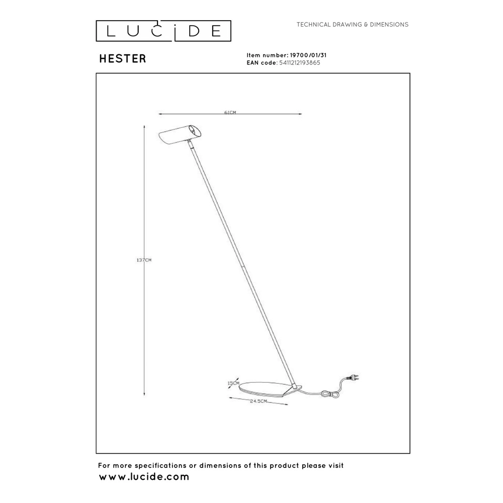 Leeslamp Hester wit Lucide 5411212193865
