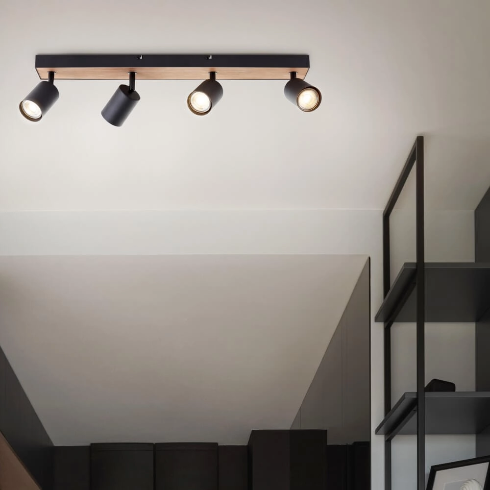 4-lichts lamp Jello Wood zwart met hout Brilliant 4004353428401