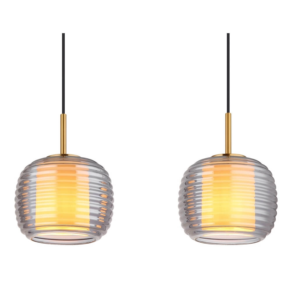 Design hanglamp Lampigna zwart met amber glas 3-lichts Globo 9007371471614