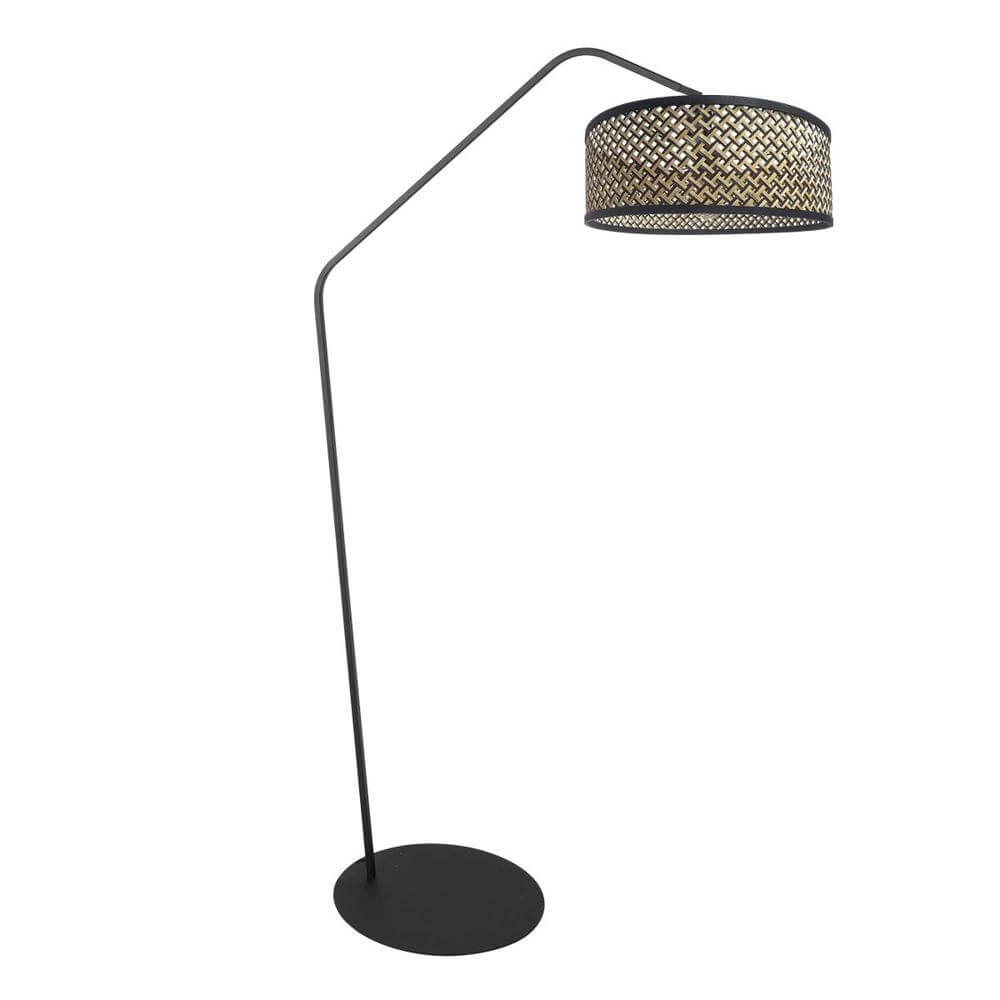 Vloerlamp Zig-Zag zwart met rotan kap Ø 40cm