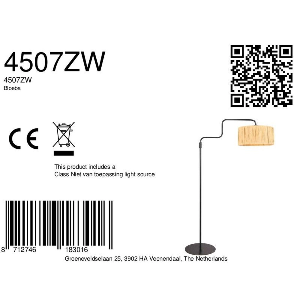 Muurlamp Bloeba zwart met rotan kap Steinhauer 8712746183016