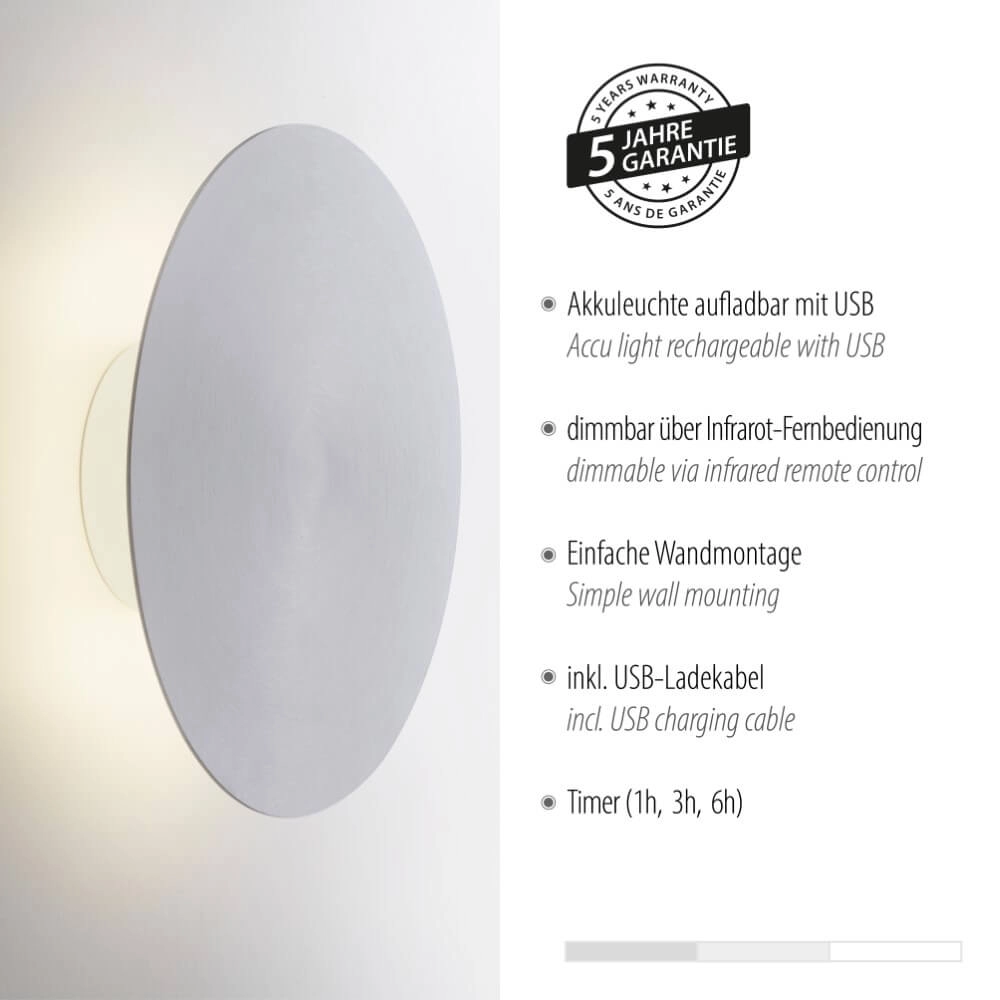Design wandlamp Akku Puntua Ø 25cm aluminium Paul Neuhaus 4012248372531