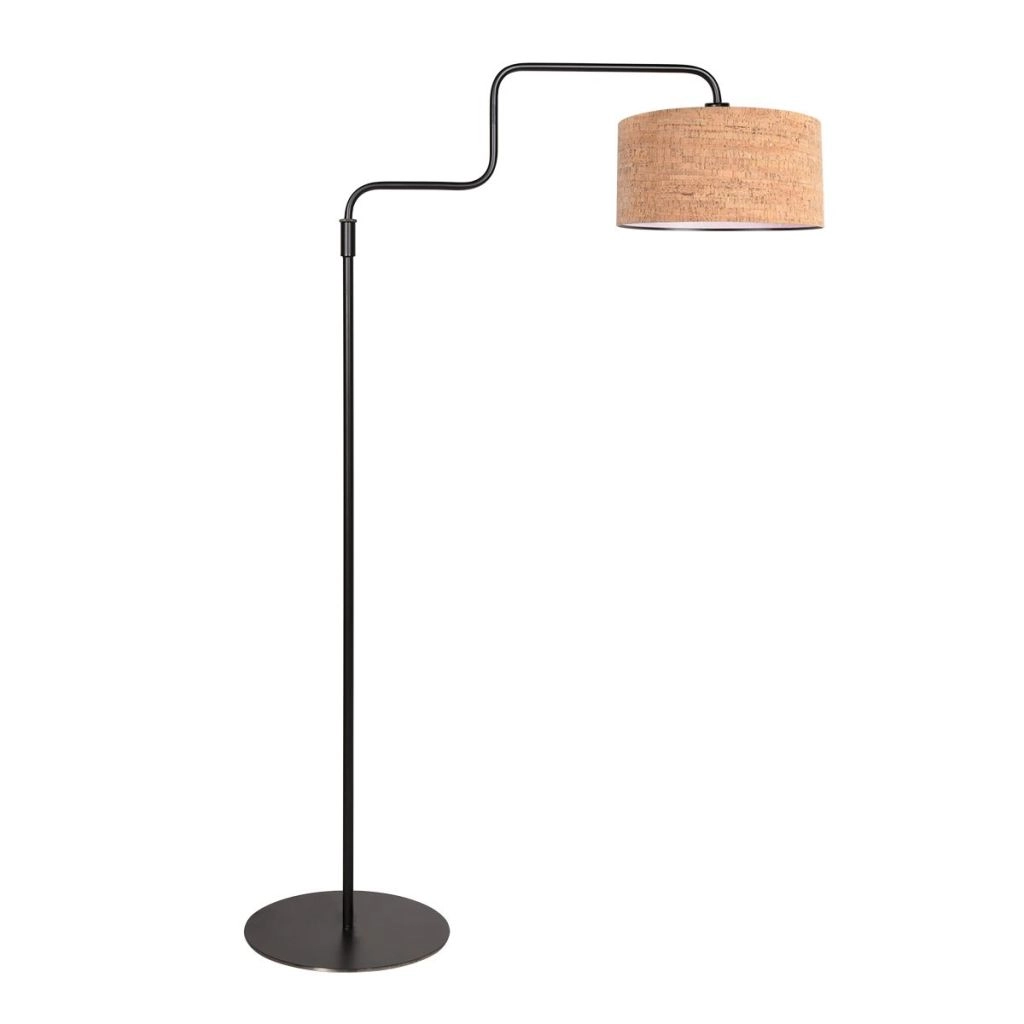 Zwarte vloerlamp Bloeba met kurk kap Ø40cm