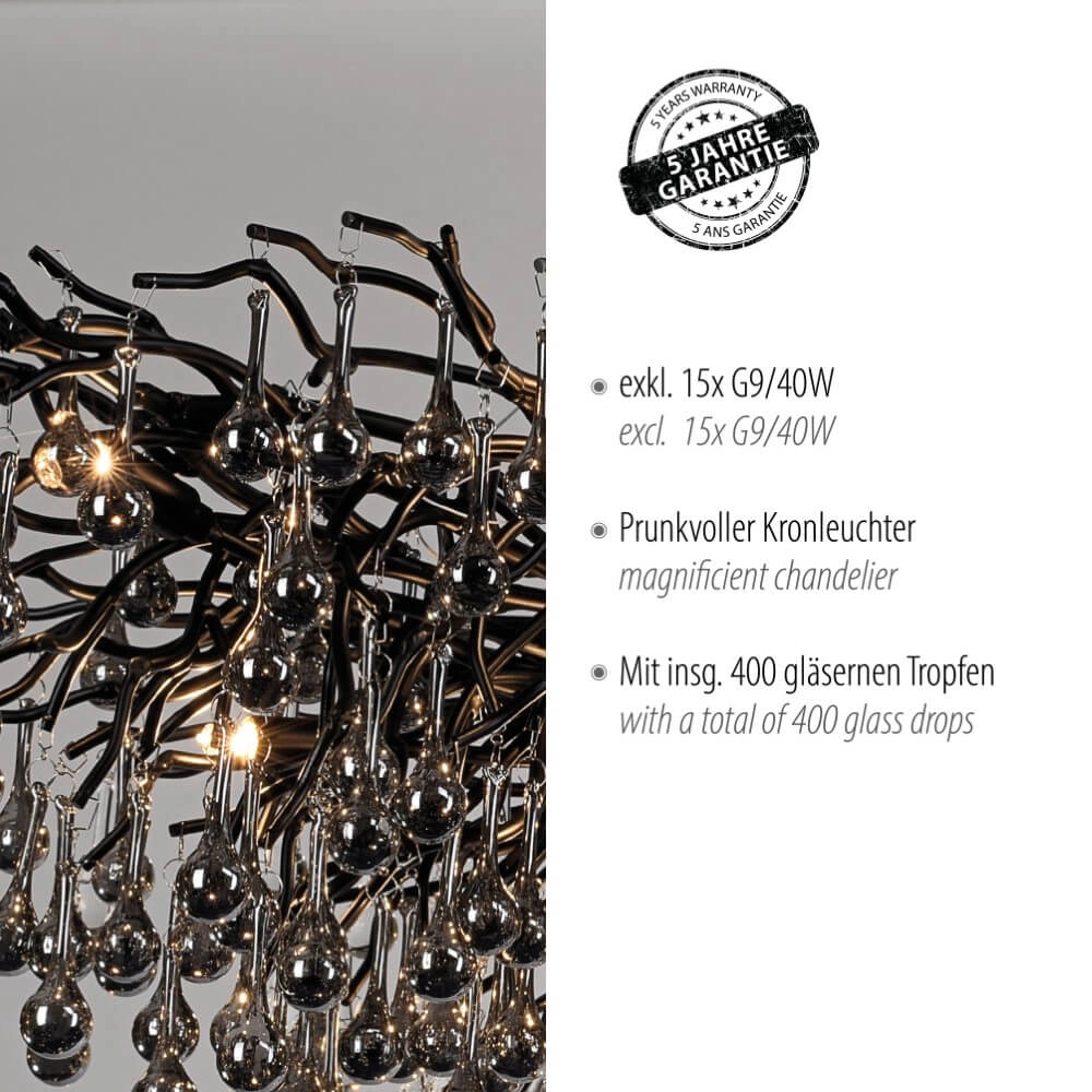 Grote kroonluchter Icicle zwart Paul Neuhaus 4012248377543