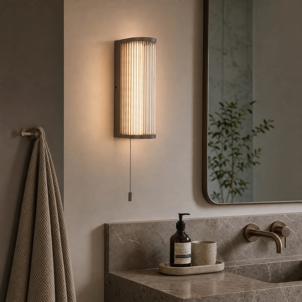 Moderne wandlamp Rue goud met ribbel glas Searchlight 5,05342E+12