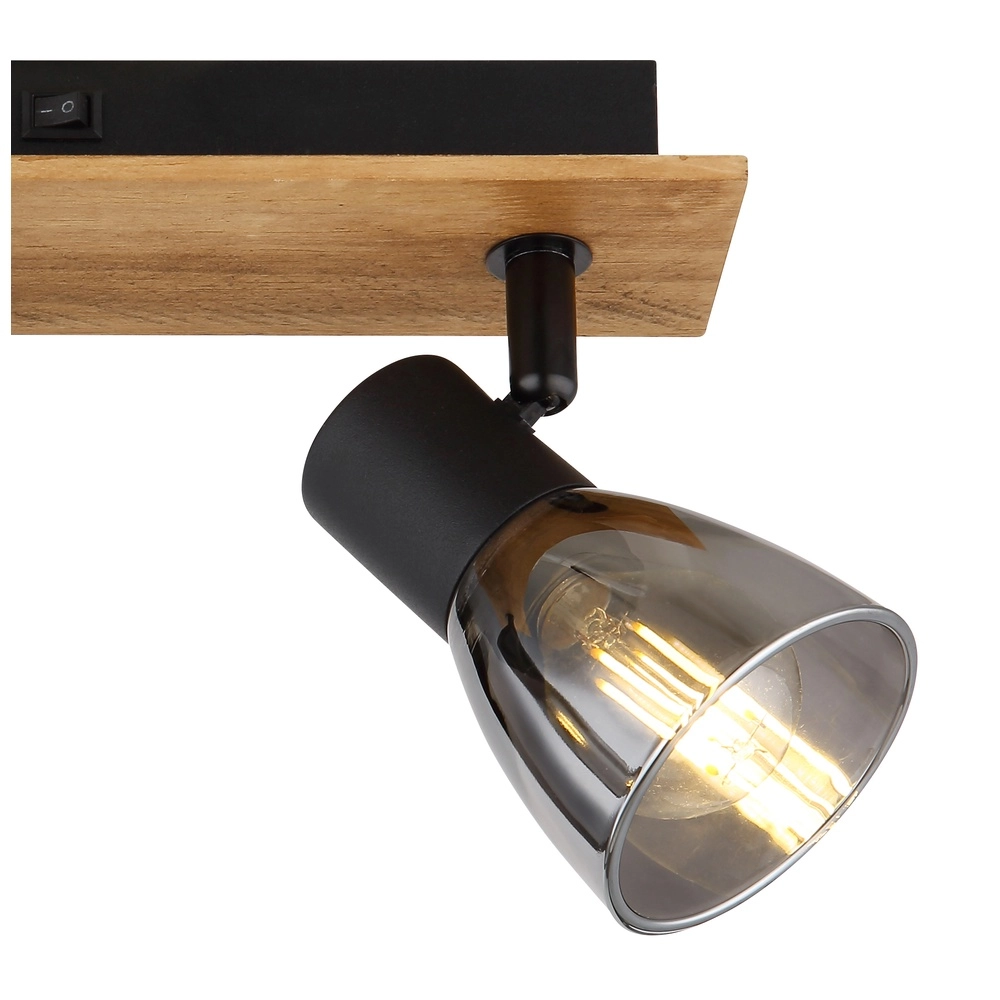 Plafondlamp Claude 2-lichts zwart met hout Globo 9007371443208