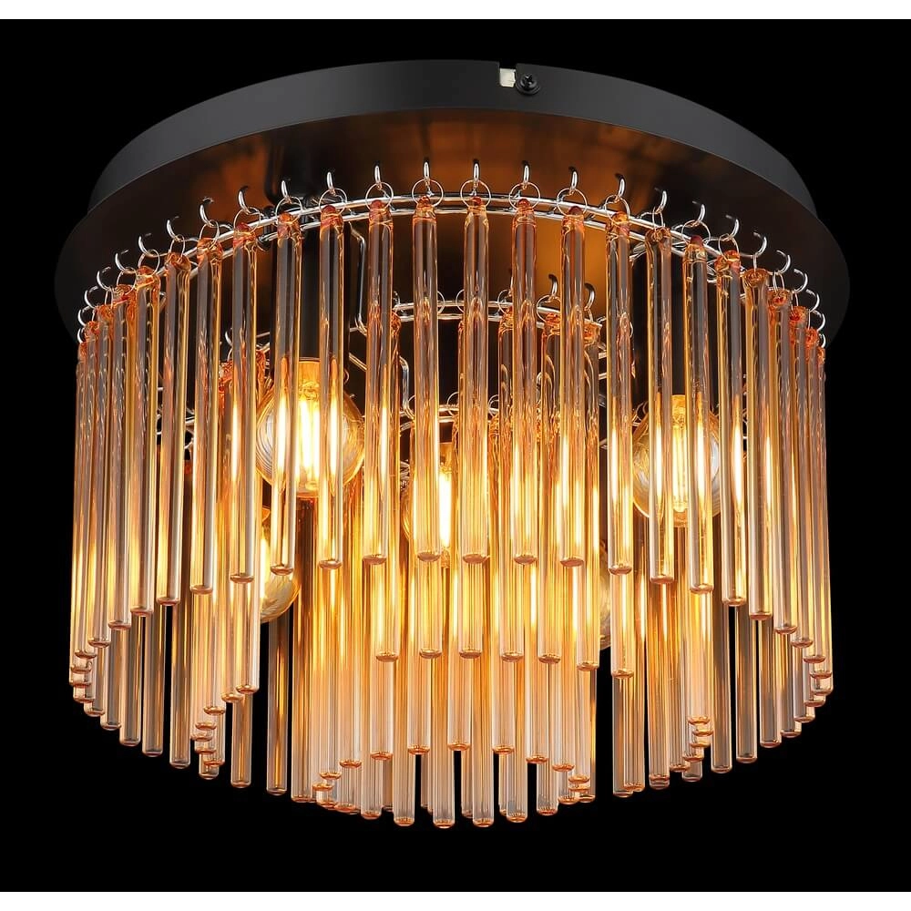 Zwarte plafondlamp Gorley met amberglas Ø 32cm Globo 9007371475001