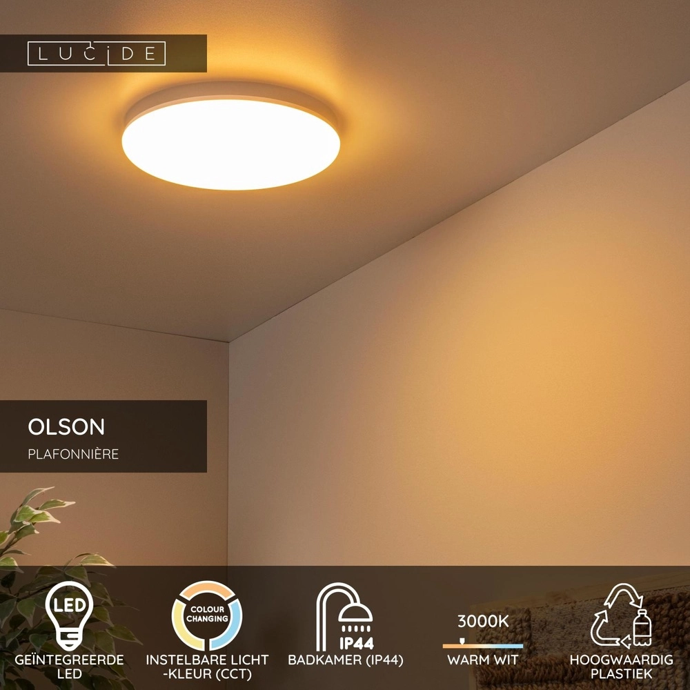 plafonniere Olson Ø 29cm wit - IP44 Lucide 5411212792235