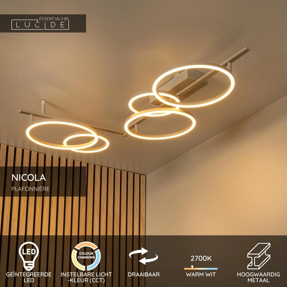 Moderne plafondlamp Nicola zand bruin hoek Lucide 5411212531193