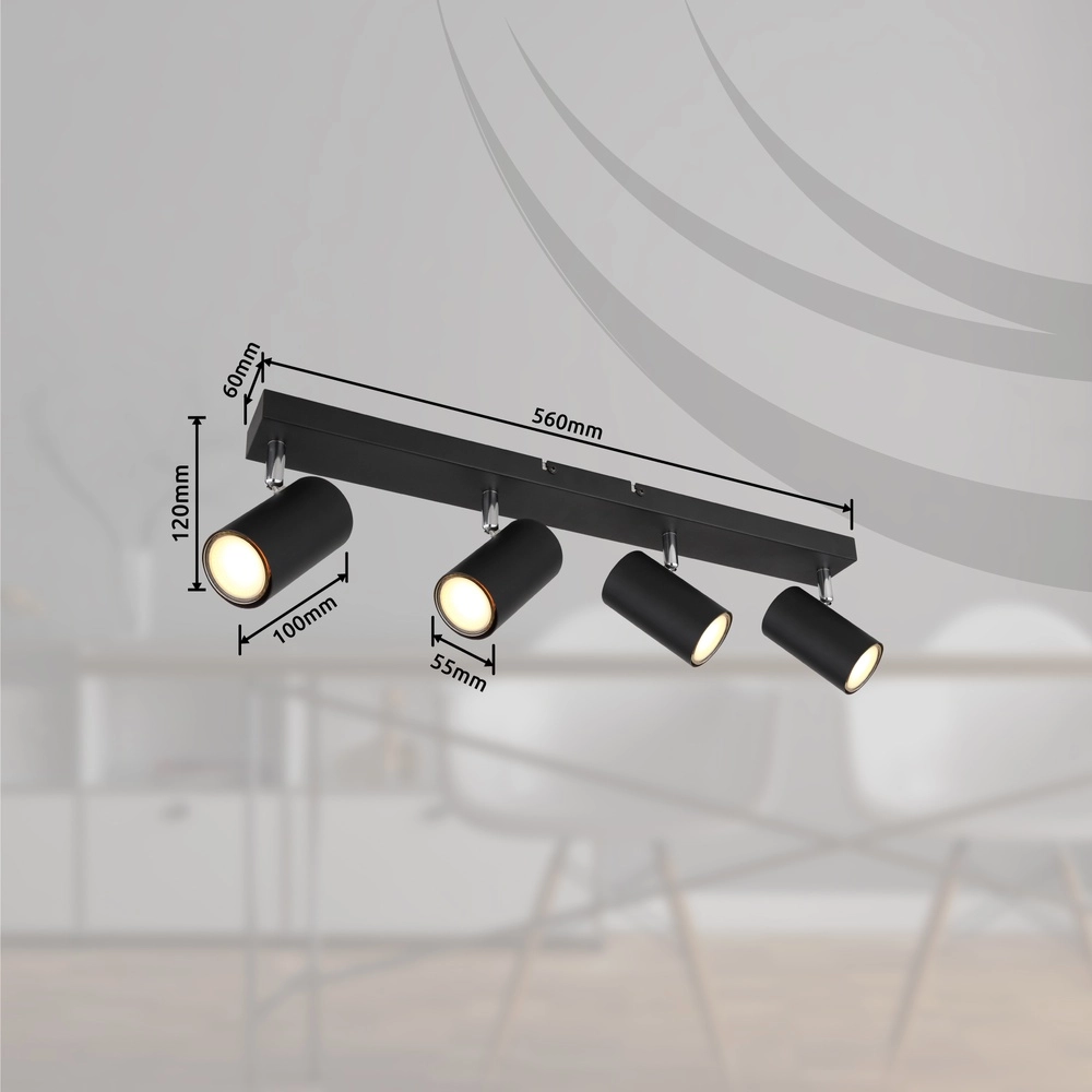 Plafondlamp 4-lichts Robby zwart Globo 9007371436538