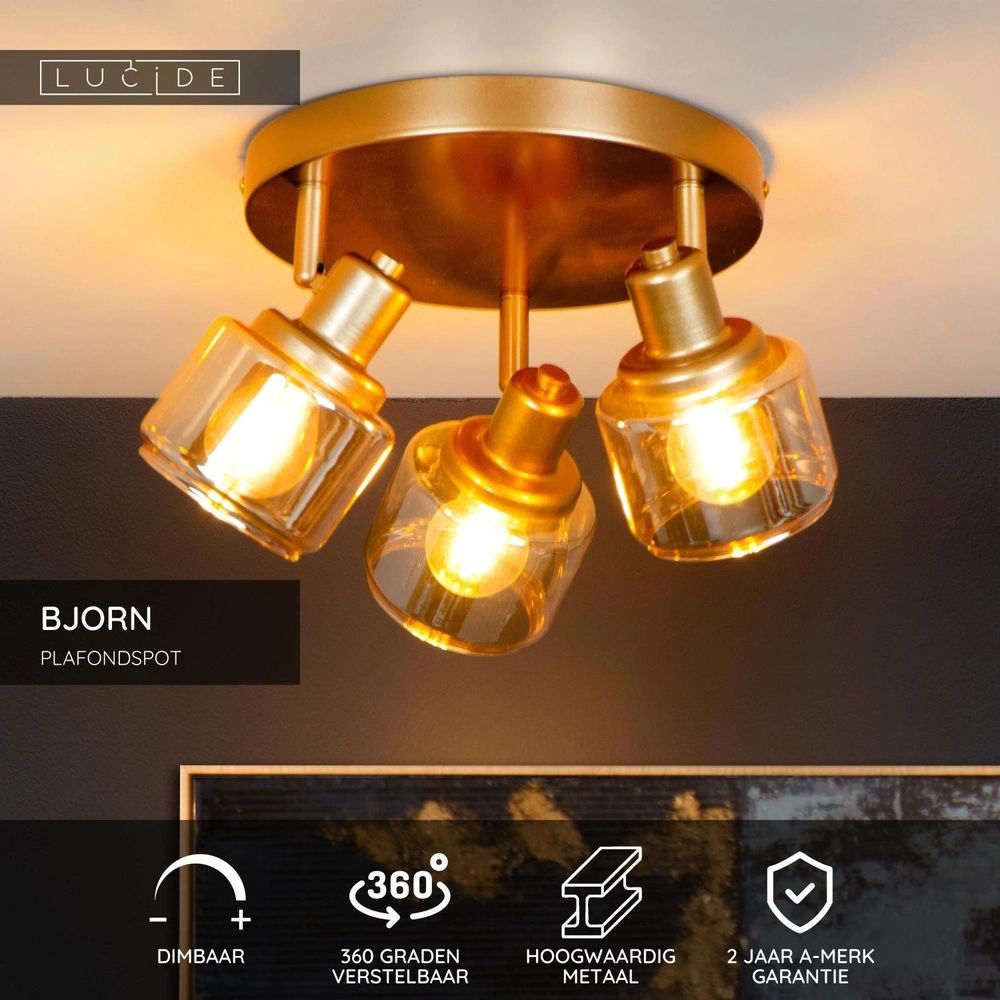 Plafondlamp Bjorn 3-lichts goud Lucide 5411212771261