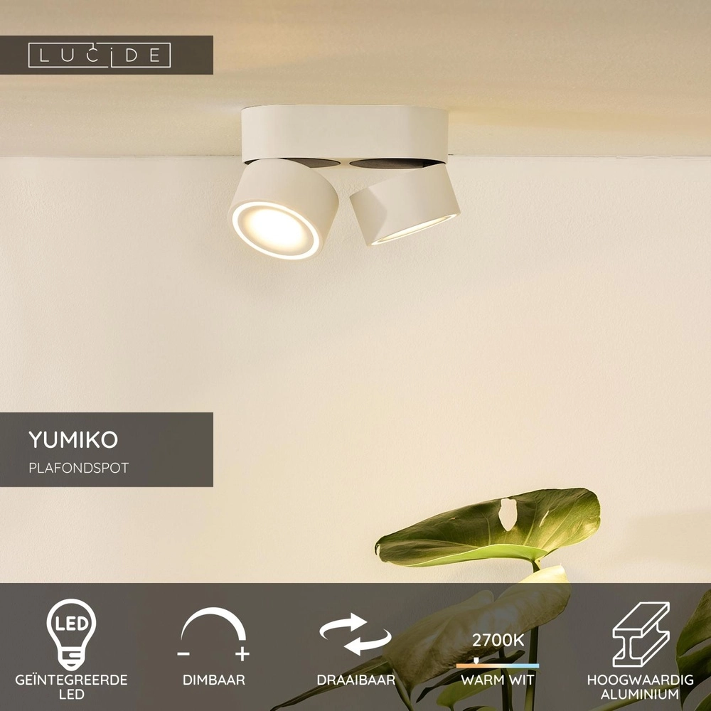 Plafondspot Yumiko dubbel wit Lucide 5411212351685