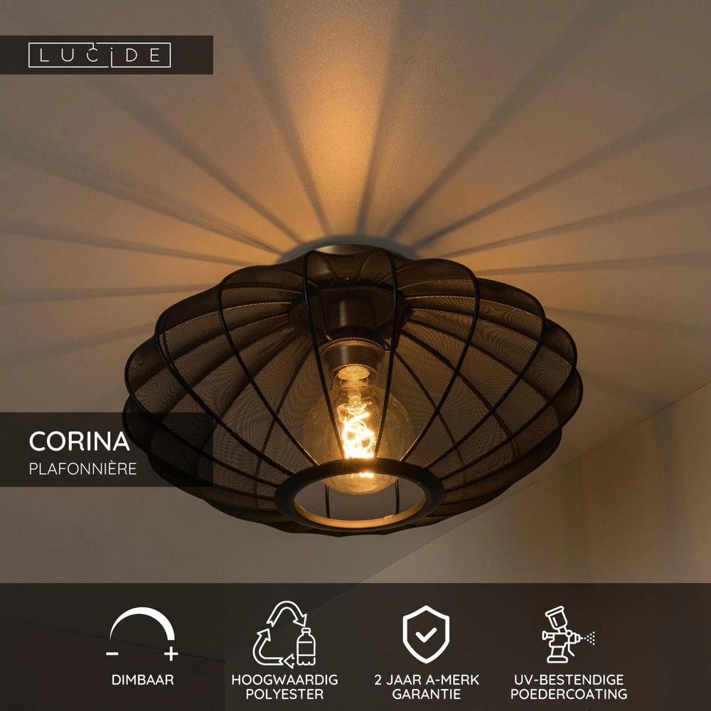 Plafondlamp Corina zwart Ø 40cm Lucide 5411212031983