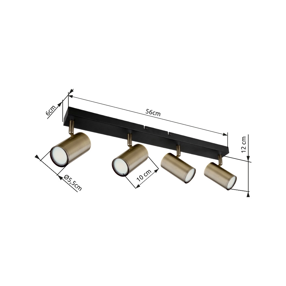 Plafondlamp 4-lichts Robby zwart met brons Globo 9007371430994