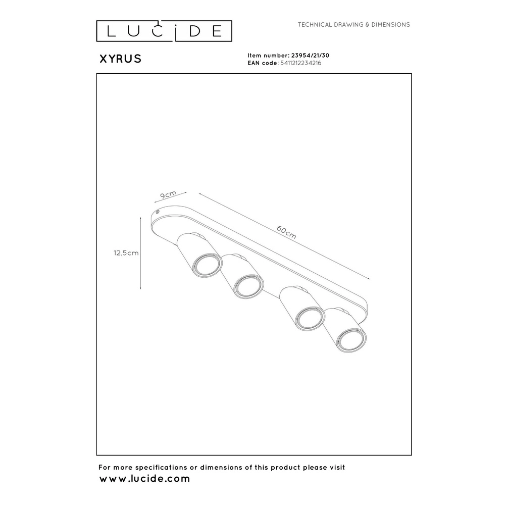 Plafondspot Xyrus 4-lichts zwart Lucide 5411212234216