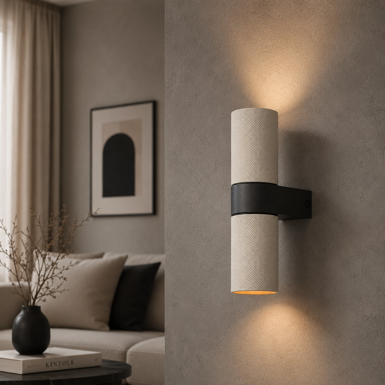 Wandspot structuur Grana Zand met zwart