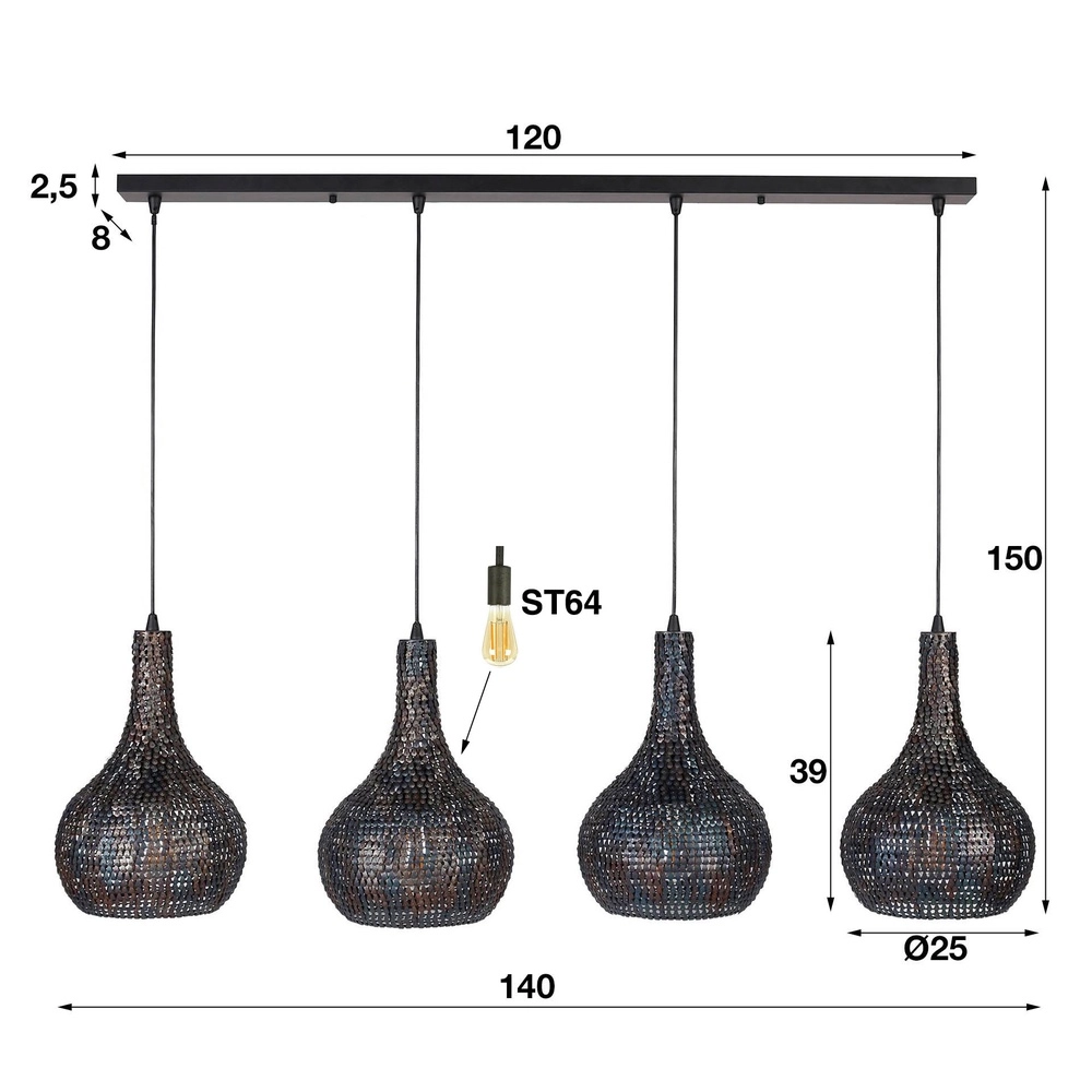 4L hanglamp Armor 4x Ø 25cm Lyora 8716803512900