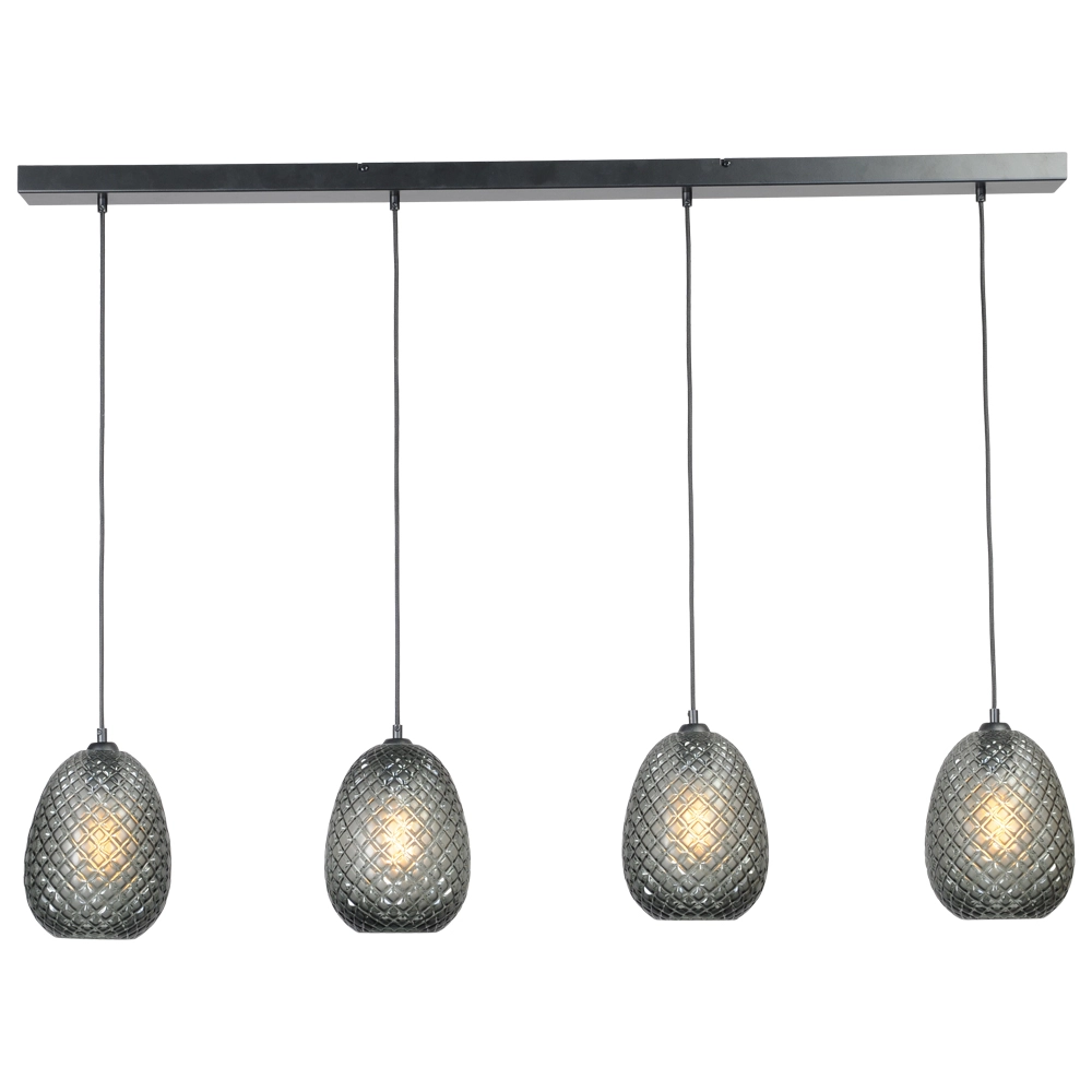 Zwarte hanglamp Pineapple 4-lichts met rookglas Masterlight 8718121209388