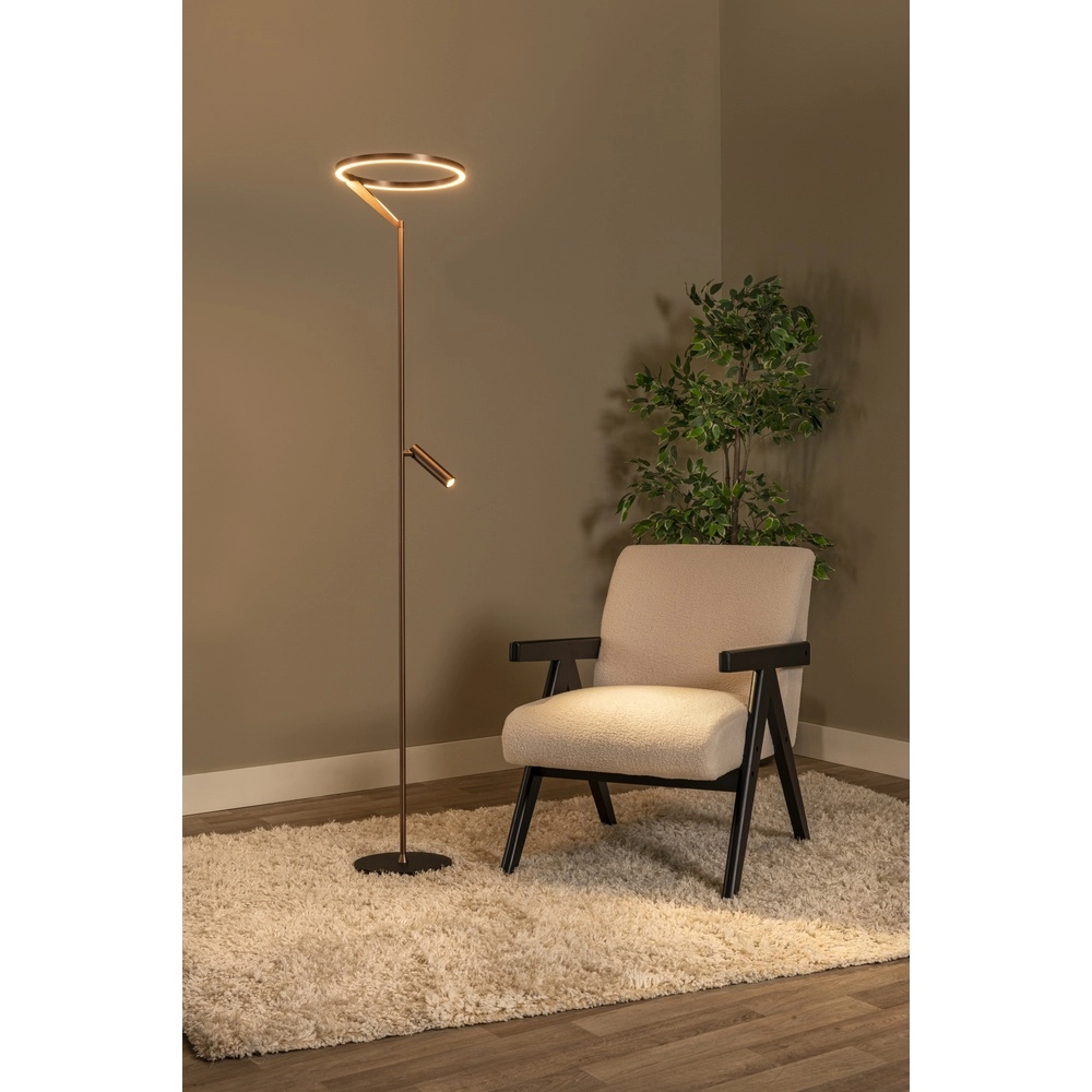 Strakke vloerlamp met leeslamp Applause geborsteld roodkoper - led Premium by Lucide 5411212221872