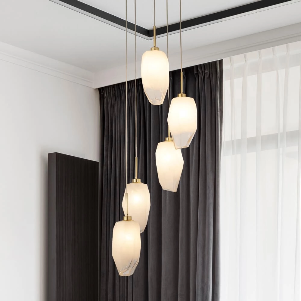5-lichts vide hanglamp Rocky met wit glas Searchlight 5053423264233
